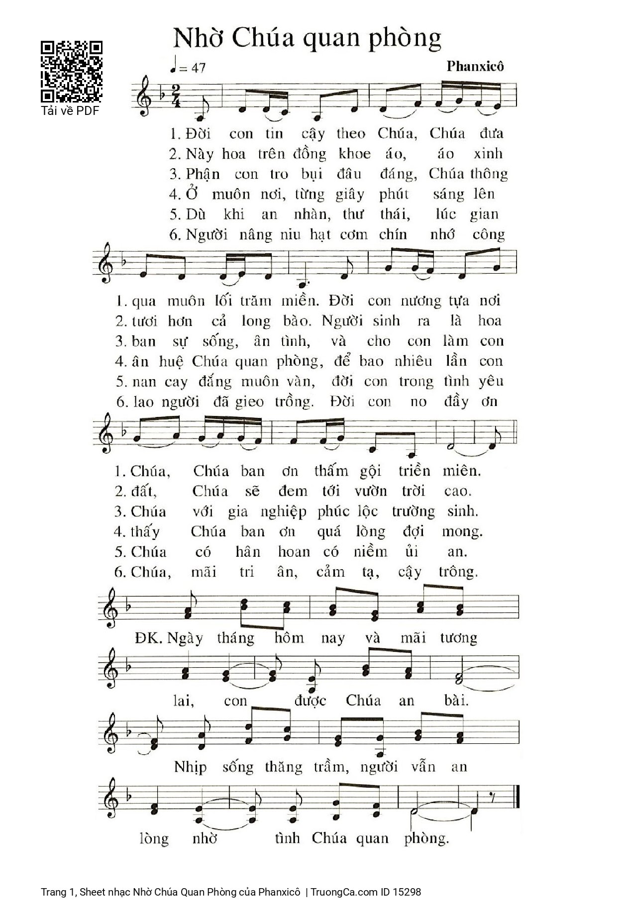 Sheet PDF of Nhờ Chúa Quan Phòng
