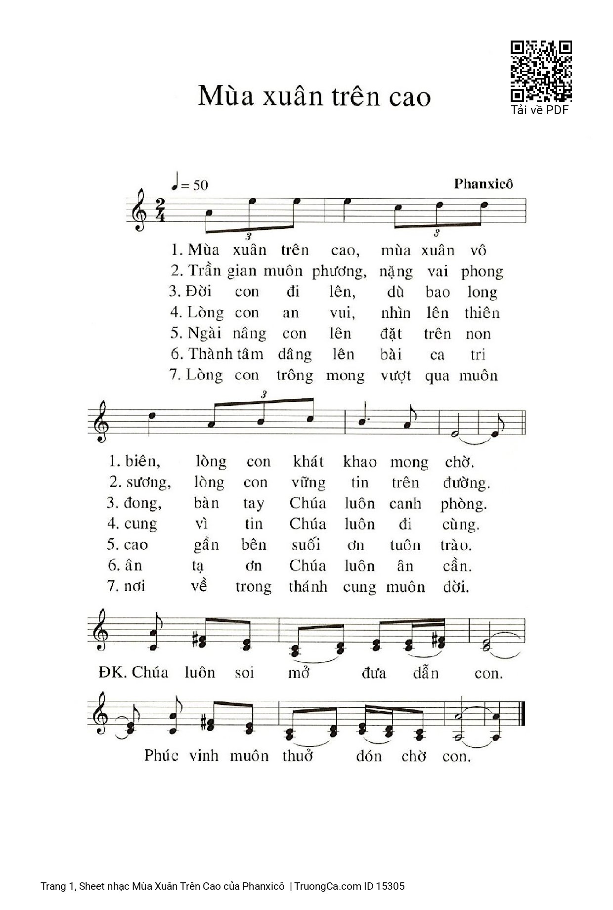 Sheet PDF of Mùa Xuân Trên Cao