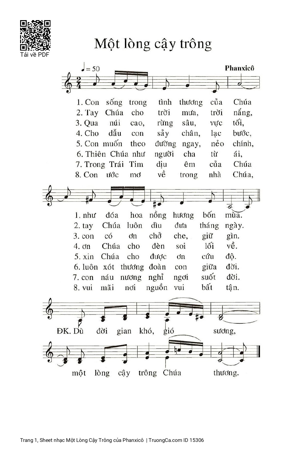 Page 1 of Sheet music PDF Một Lòng Cậy Trông - Phanxicô