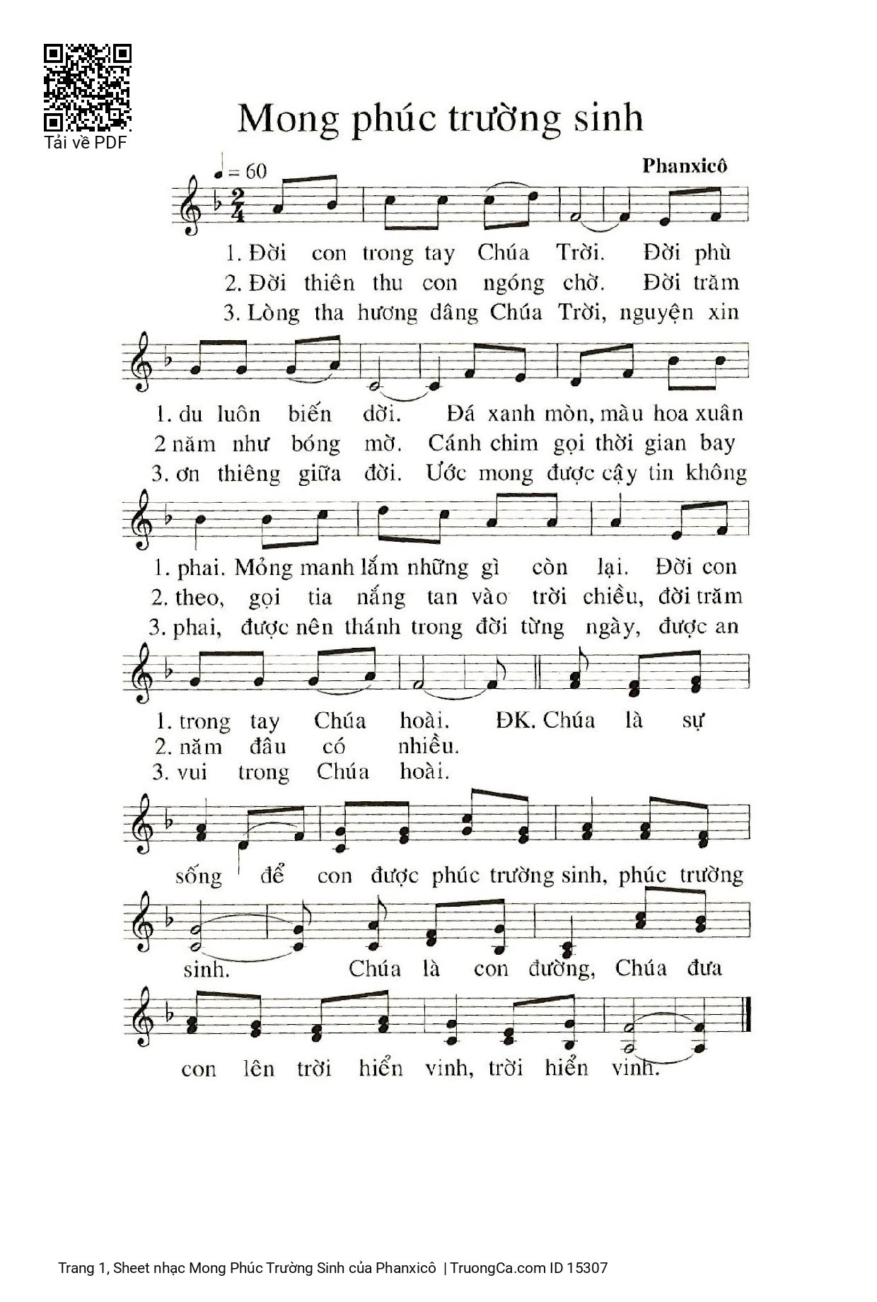 Page 1 of Sheet music PDF Mong Phúc Trường Sinh - Phanxicô