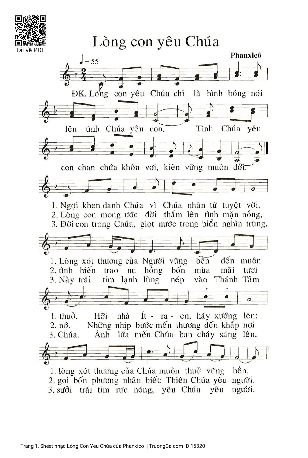 Page 1 of Sheet music PDF Lòng Con Yêu Chúa - Phanxicô