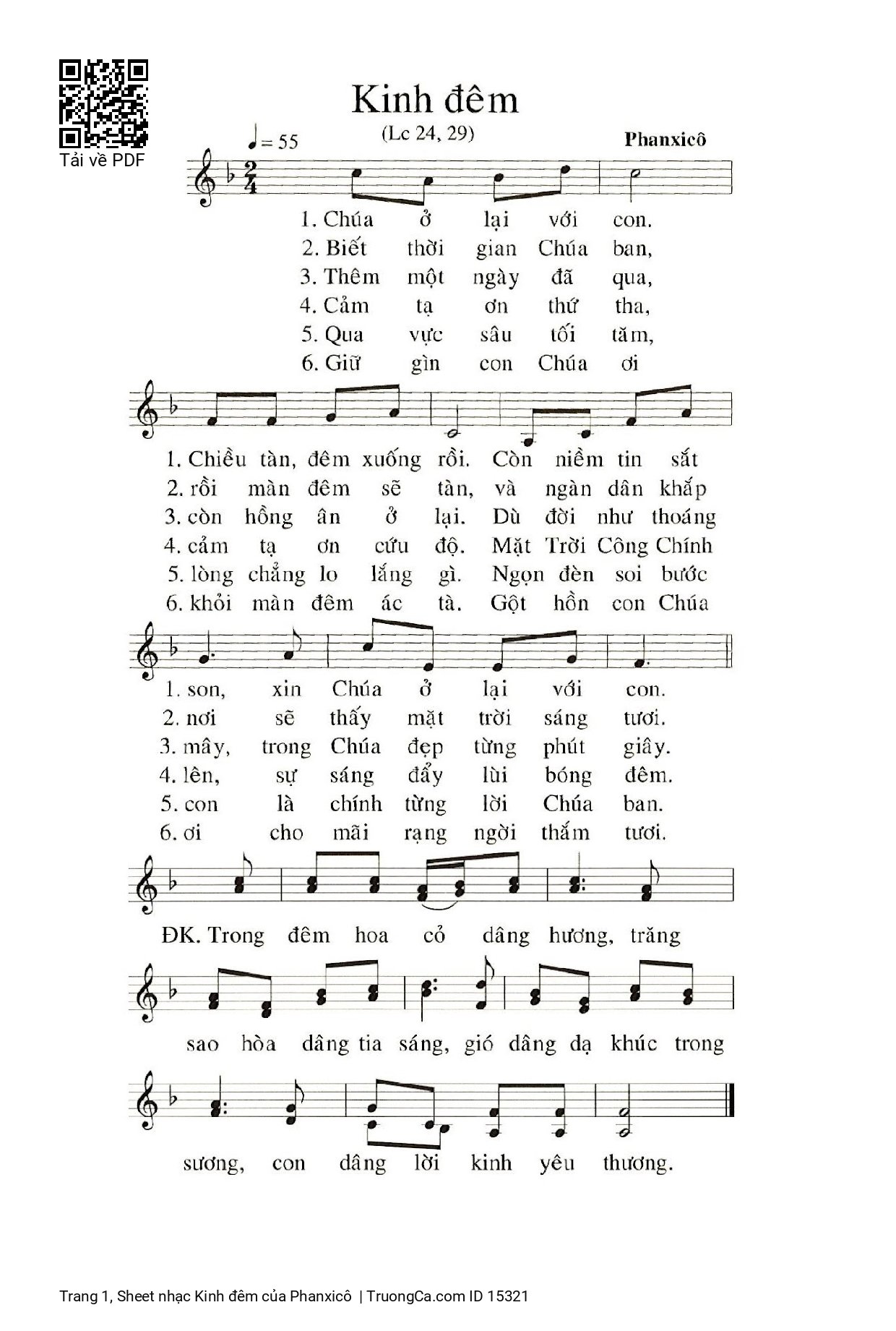 Page 1 of Sheet music PDF Kinh đêm - Phanxicô