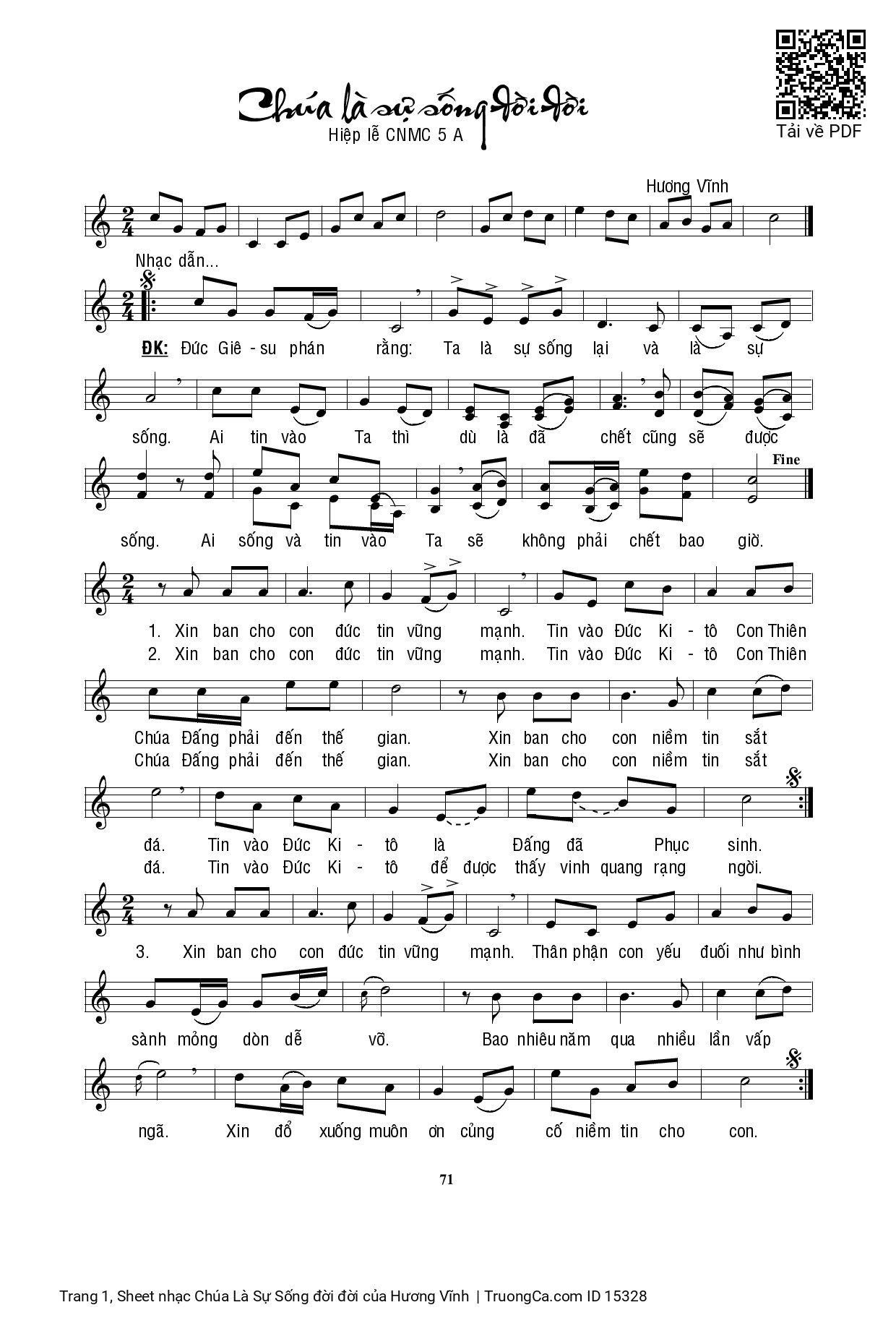 Sheet PDF of Chúa Là Sự Sống đời đời