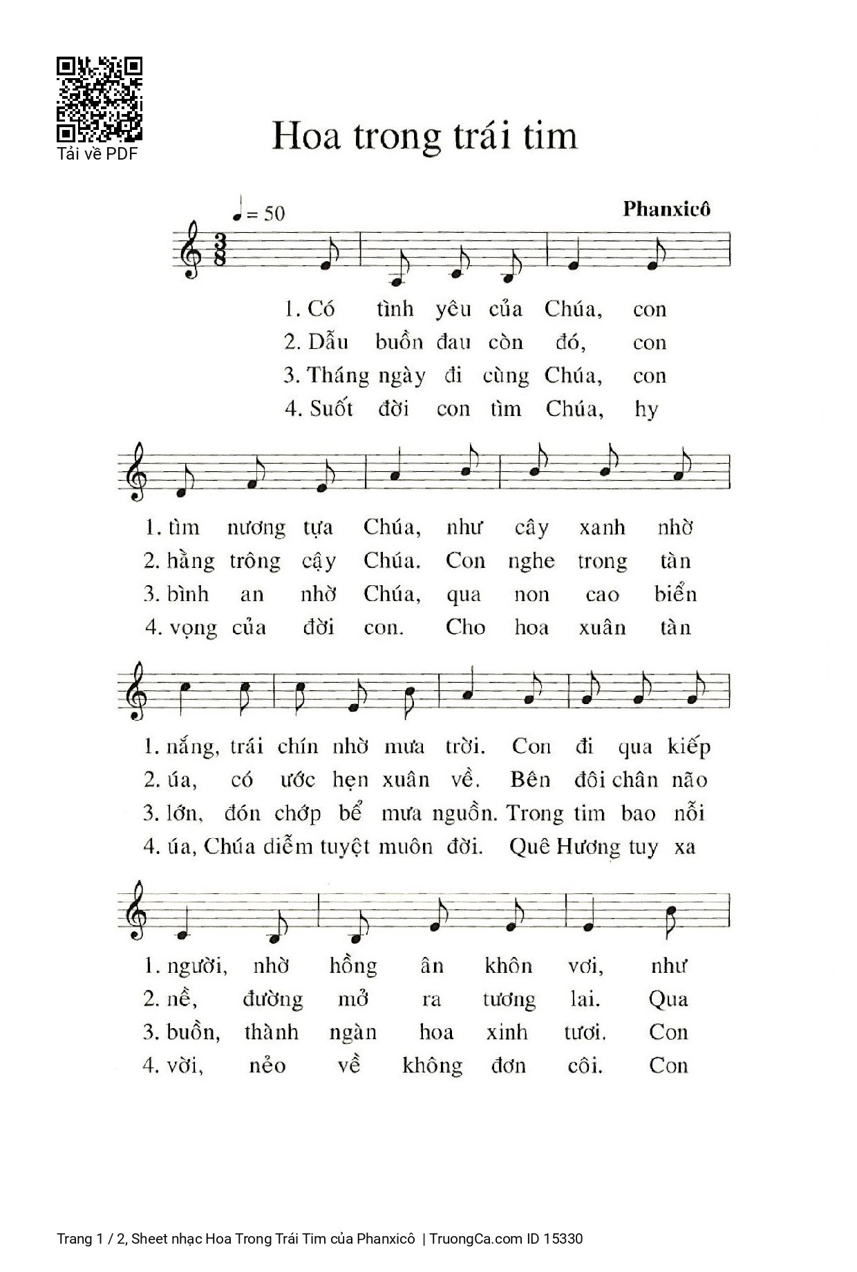 Sheet PDF of Hoa Trong Trái Tim