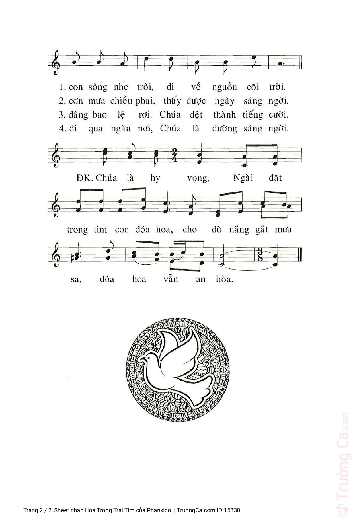 Page 2 of Sheet music PDF Hoa Trong Trái Tim - Phanxicô