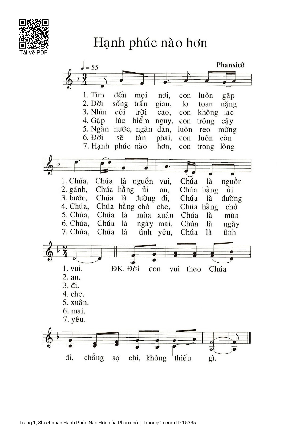 Page 1 of Sheet music PDF Hạnh Phúc Nào Hơn - Phanxicô