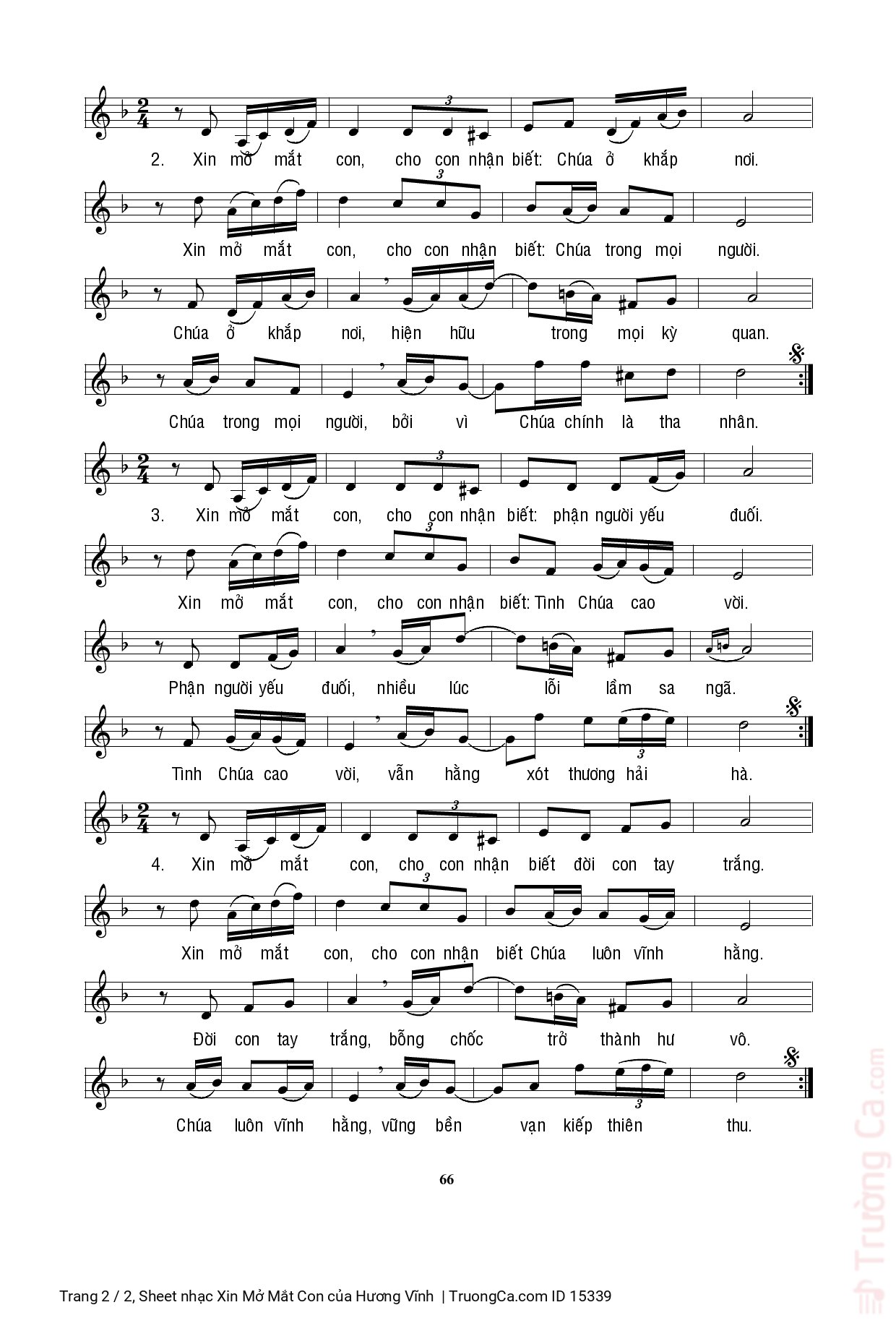 Page 2 of Sheet music PDF Xin Mở Mắt Con - Hương Vĩnh