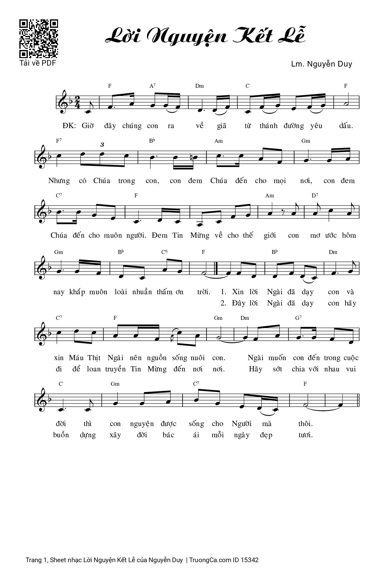 Page 1 of Sheet music PDF Lời Nguyện Kết Lễ - Nguyễn Duy