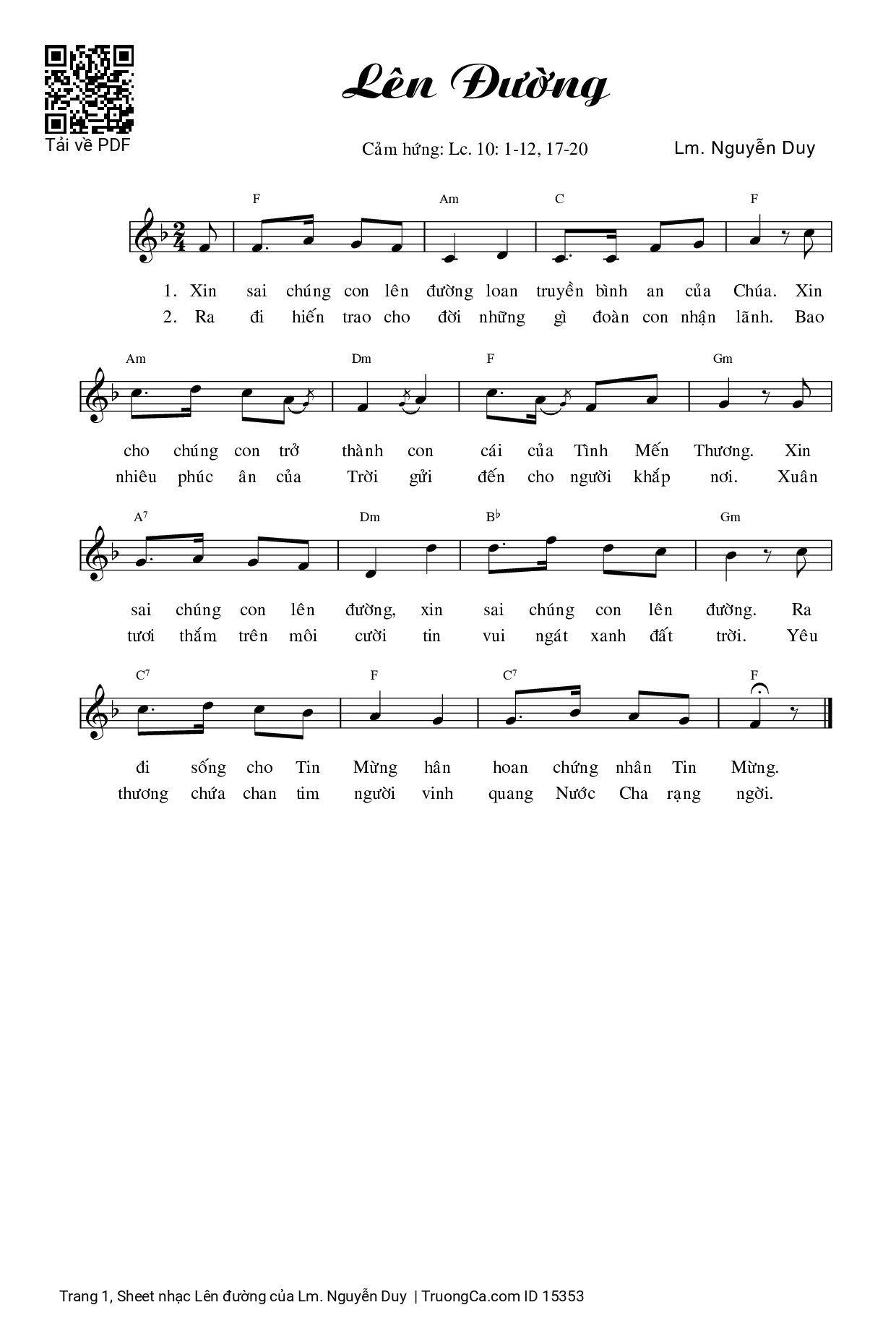 Page 1 of Sheet music PDF Lên đường - Lm. Nguyễn Duy