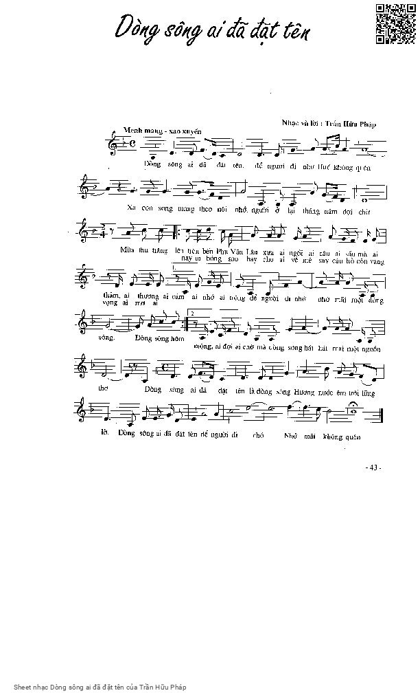 Page 1 of Sheet music PDF Dòng sông ai đã đặt tên - Trần Hữu Pháp
