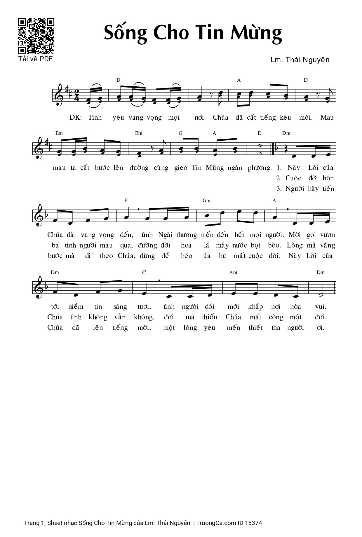 Sheet PDF of Sống Cho Tin Mừng