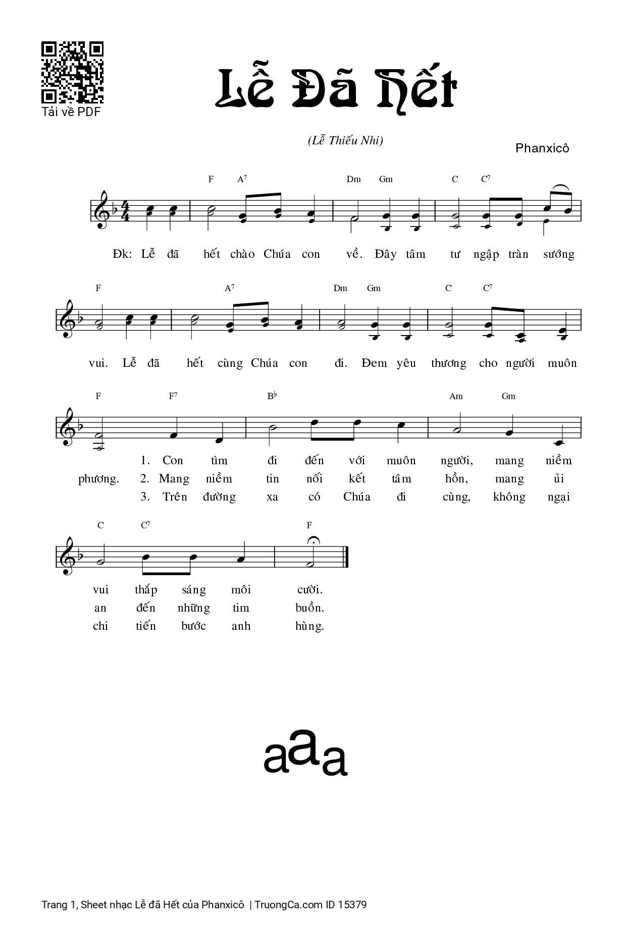 Page 1 of Sheet music PDF Lễ đã Hết - Phanxicô