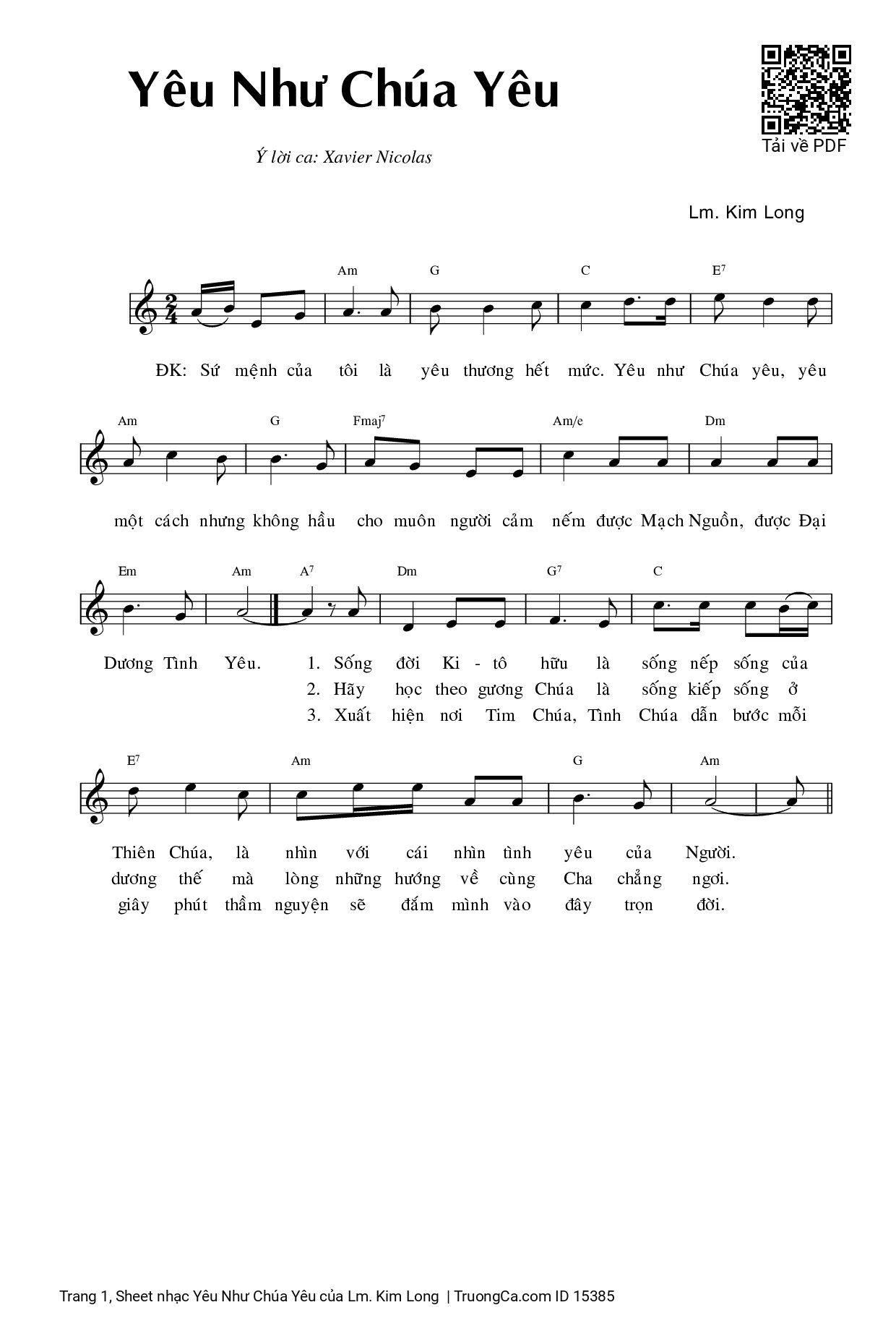 Sheet PDF of Yêu Như Chúa Yêu