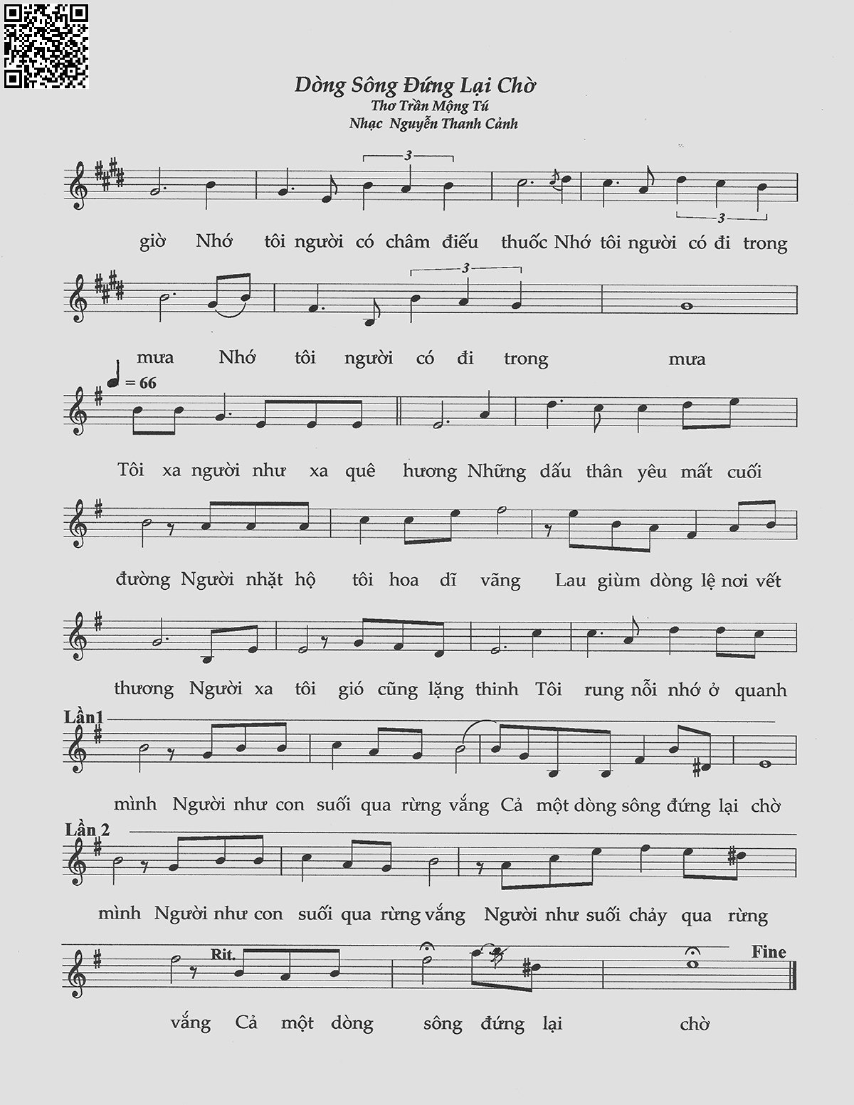 Page 2 of Sheet music PDF Dòng sông đứng lại chờ - Nguyễn Thanh Cảnh
