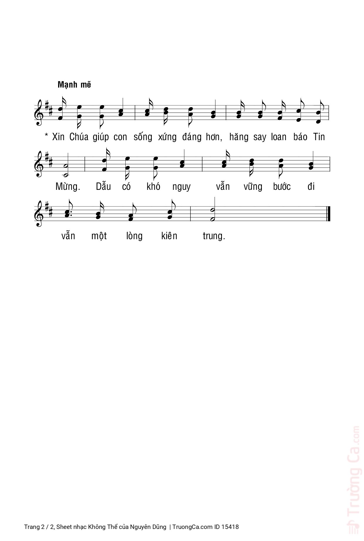 Page 2 of Sheet music PDF Không Thể - Nguyên Dũng
