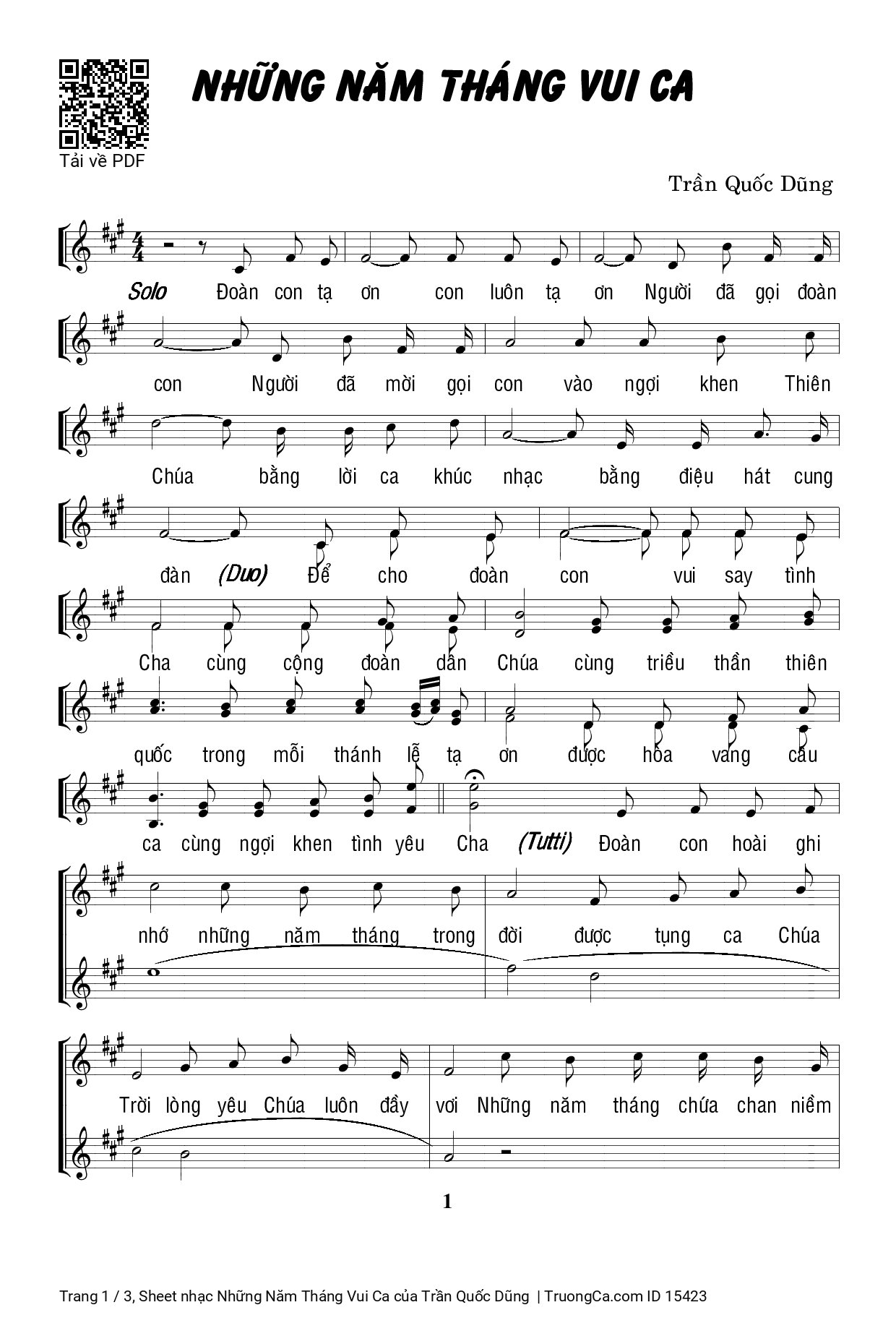 Page 1 of Sheet music PDF Những Năm Tháng Vui Ca - Trần Quốc Dũng