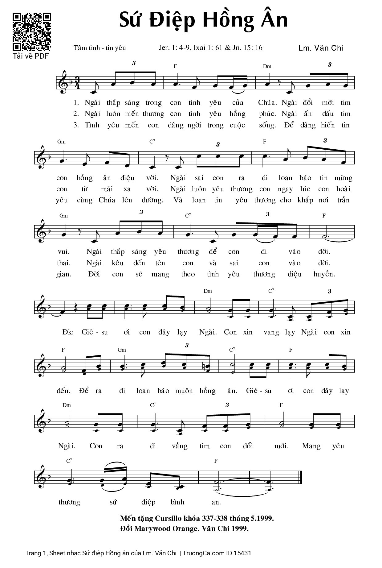 Page 1 of Sheet music PDF Sứ điệp Hồng ân - Lm. Văn Chi