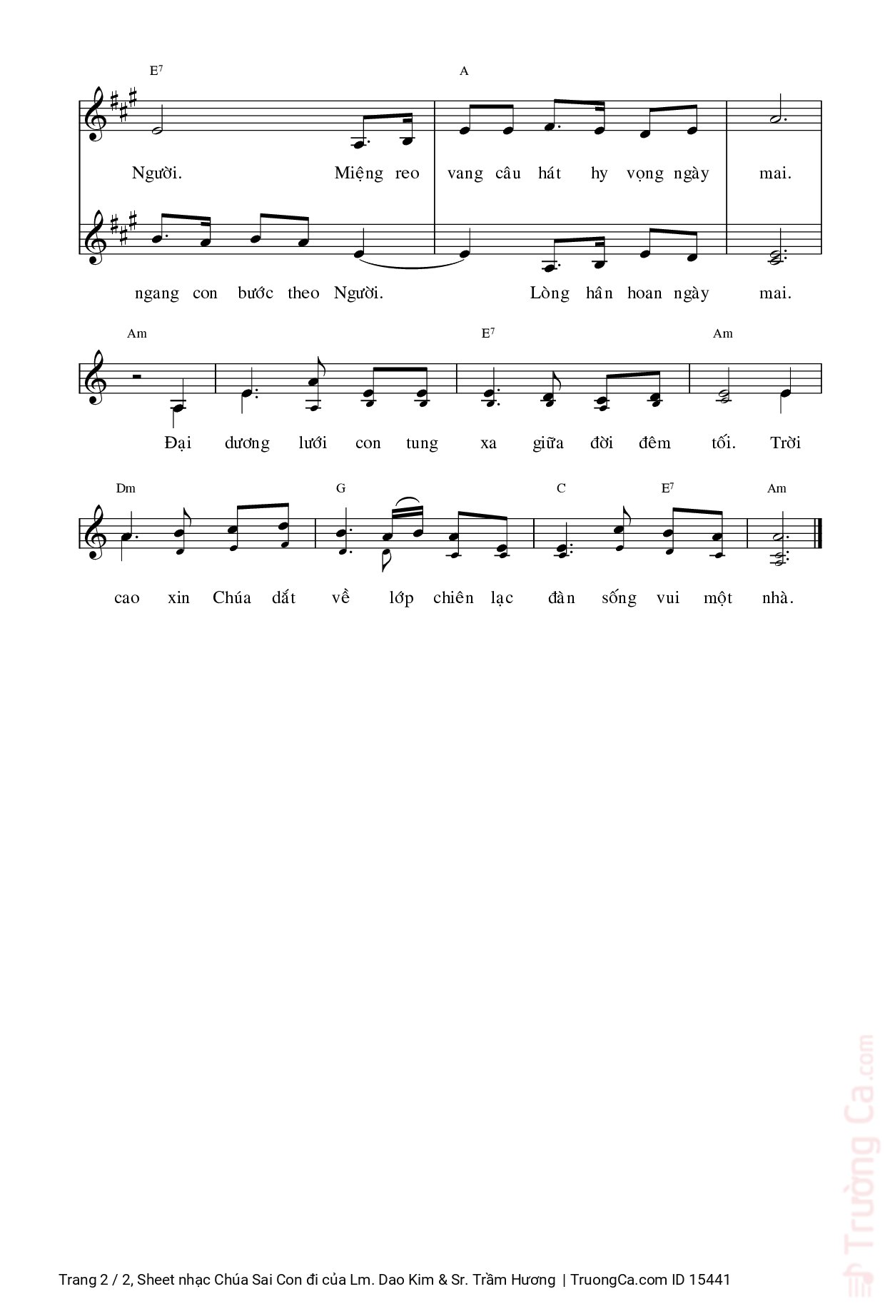 Page 2 of Sheet music PDF Chúa Sai Con đi - Lm. Dao Kim & Sr. Trầm Hương