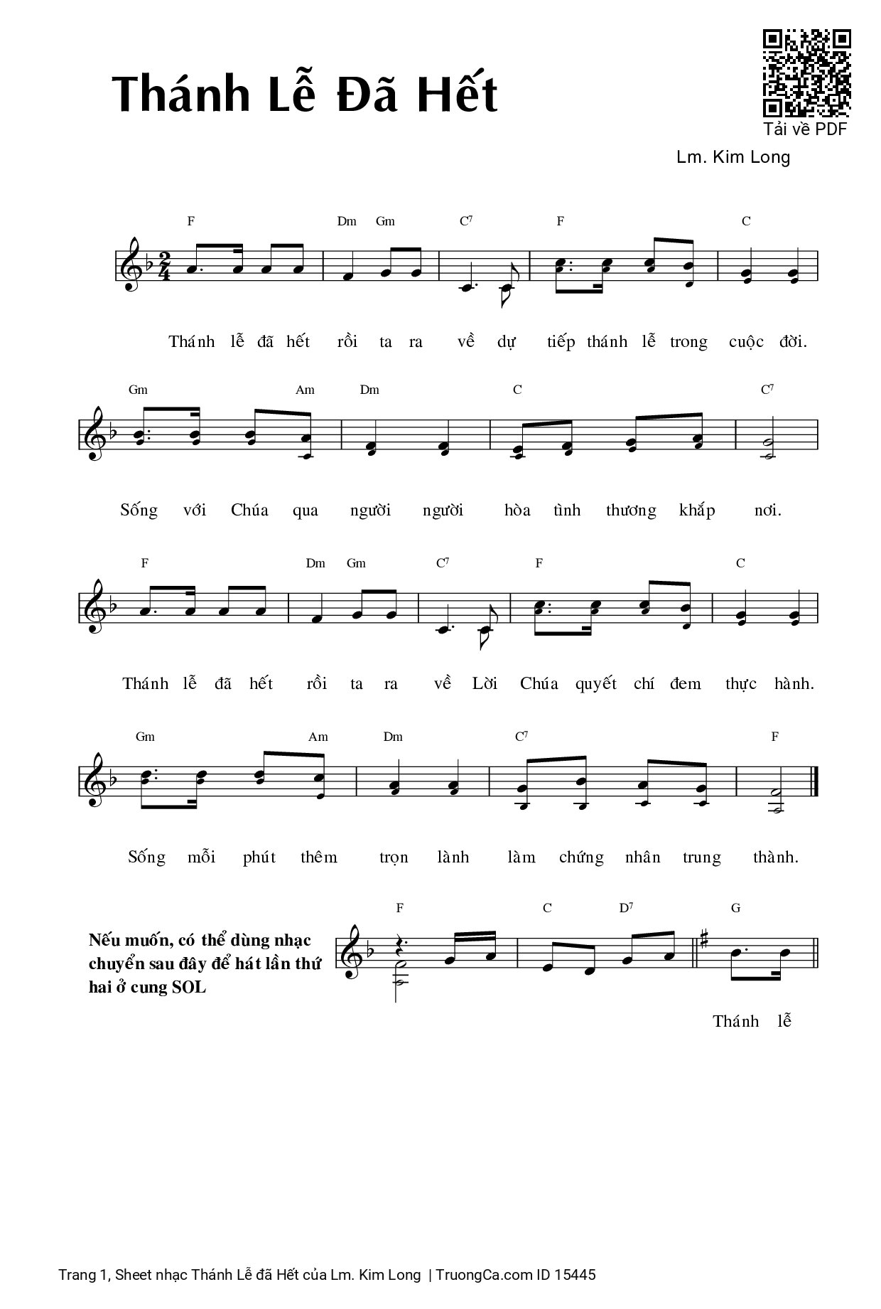 Page 1 of Sheet music PDF Thánh Lễ đã Hết - Lm. Kim Long