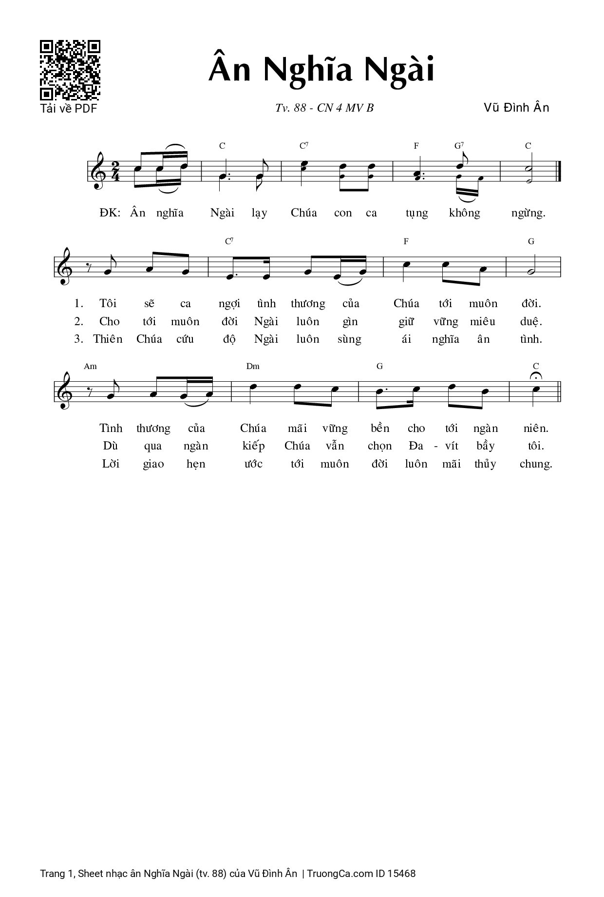 Page 1 of Sheet music PDF ân Nghĩa Ngài (tv. 88) - Vũ Đình Ân