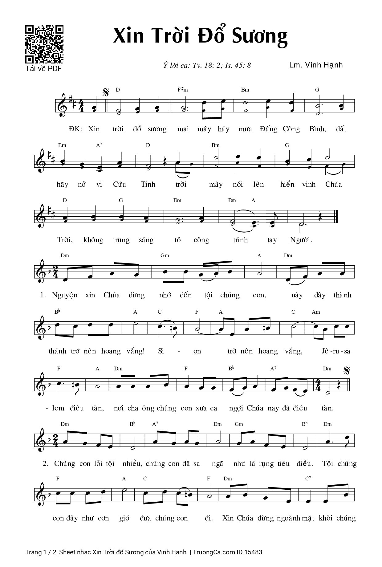 Sheet PDF of Xin Trời đổ Sương