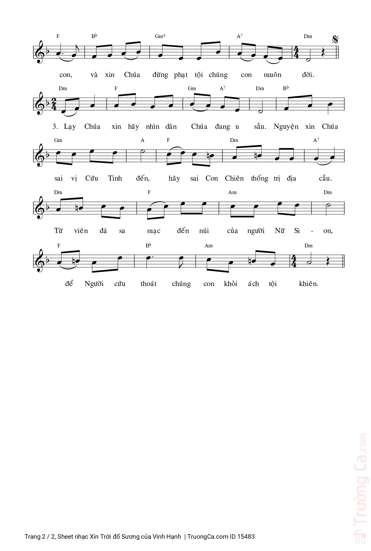 Page 2 of Sheet music PDF Xin Trời đổ Sương - Vinh Hạnh