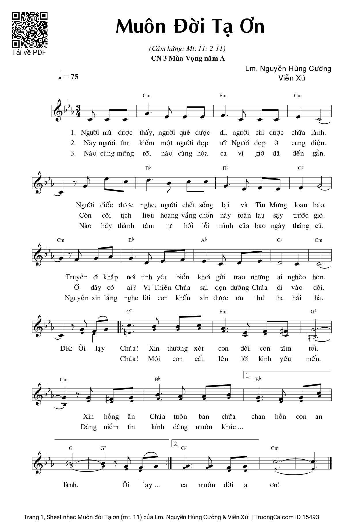 Page 1 of Sheet music PDF Muôn đời Tạ ơn (mt. 11) - Lm. Nguyễn Hùng Cường & Viễn Xứ