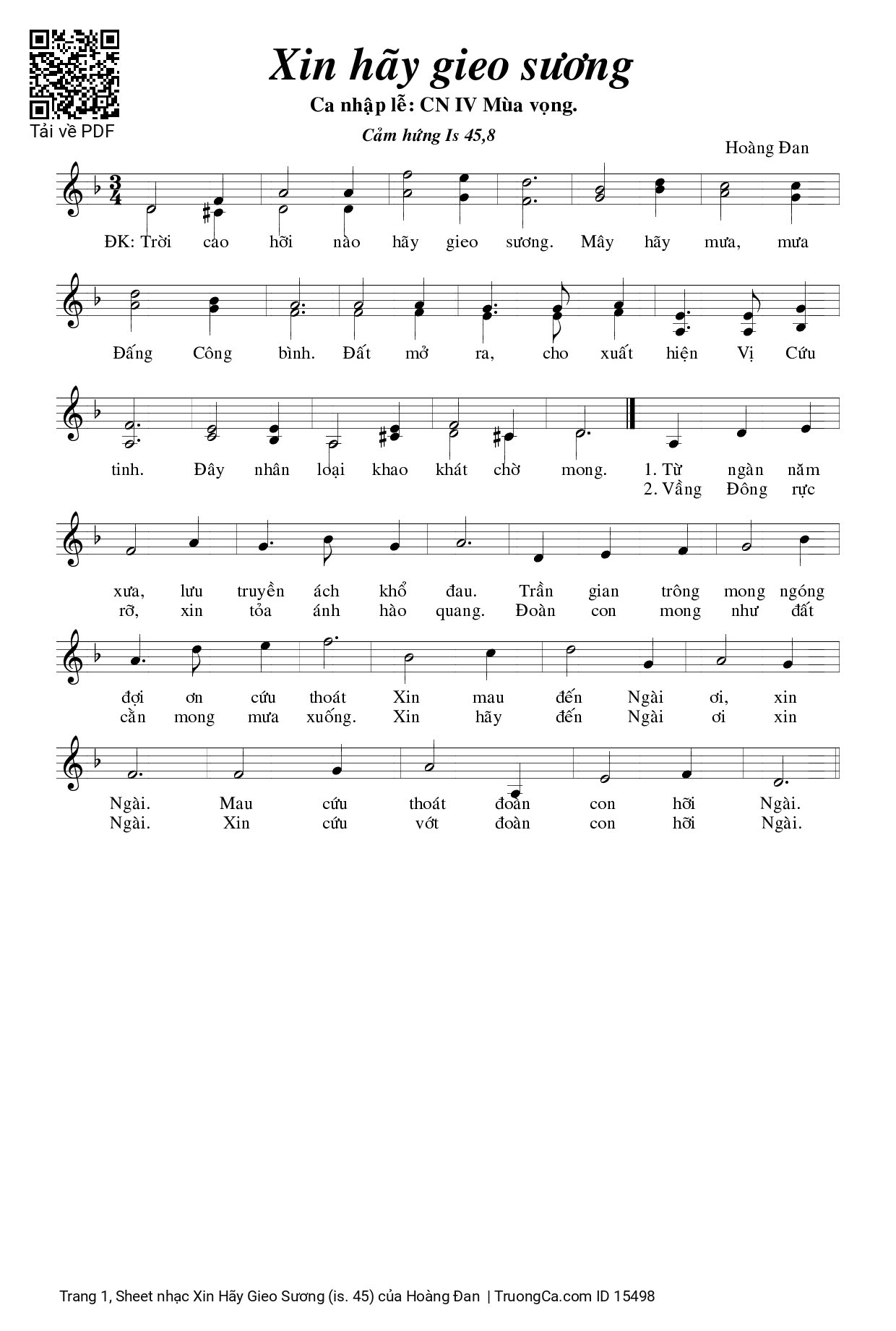 Sheet PDF of Xin Hãy Gieo Sương (is. 45)