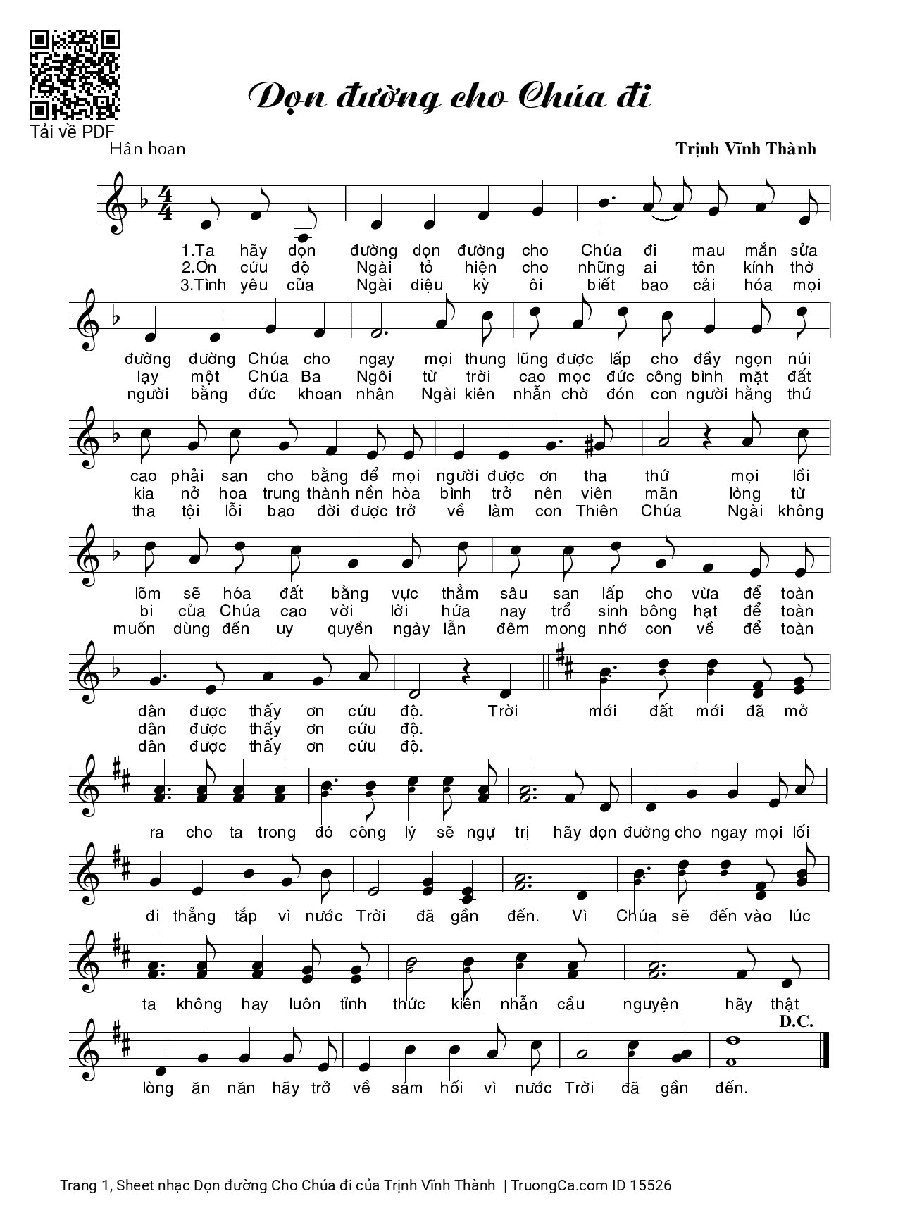 Page 1 of Sheet music PDF Dọn đường Cho Chúa đi - Trịnh Vĩnh Thành