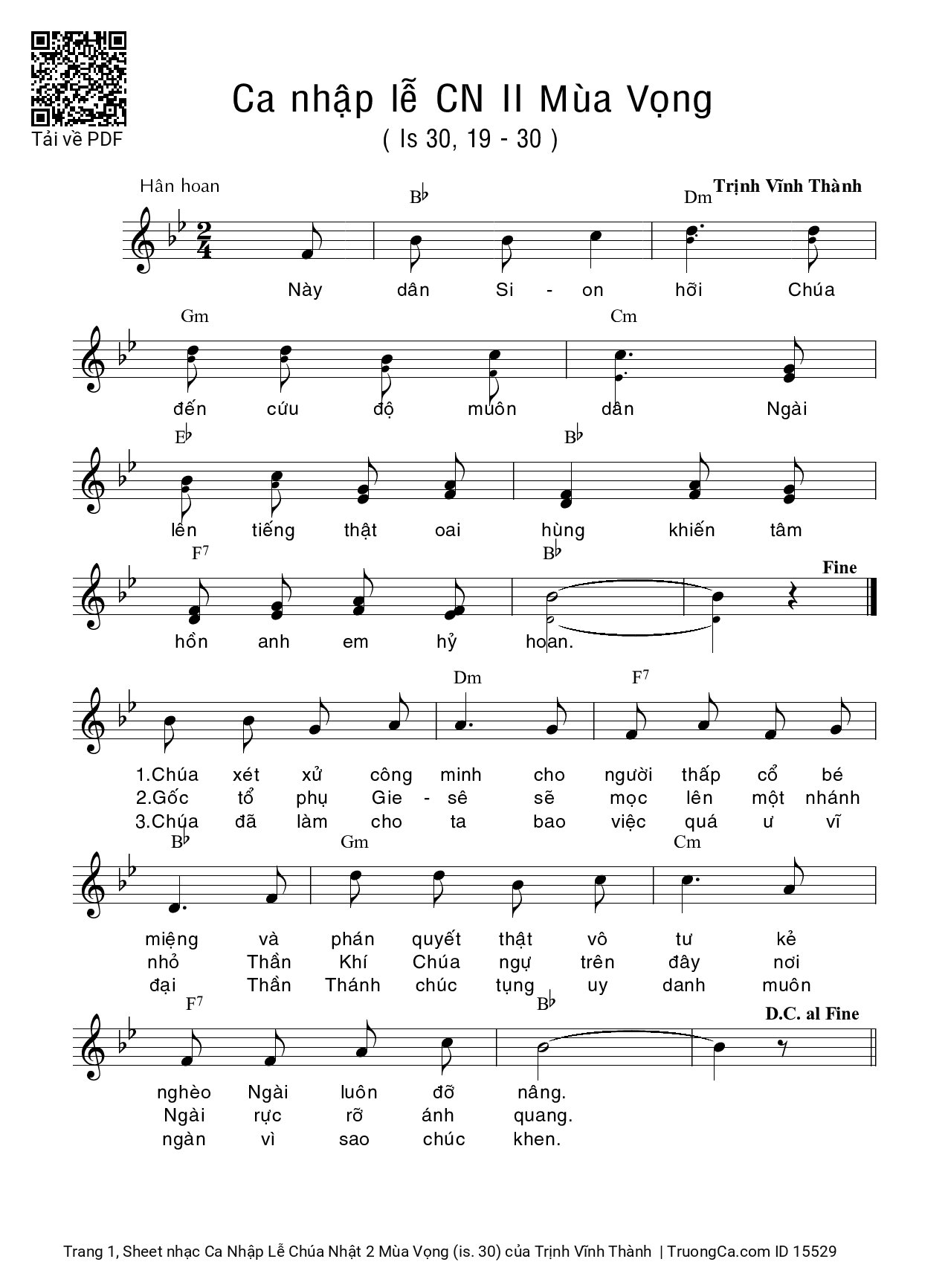 Sheet PDF of Ca Nhập Lễ Chúa Nhật 2 Mùa Vọng (is. 30)