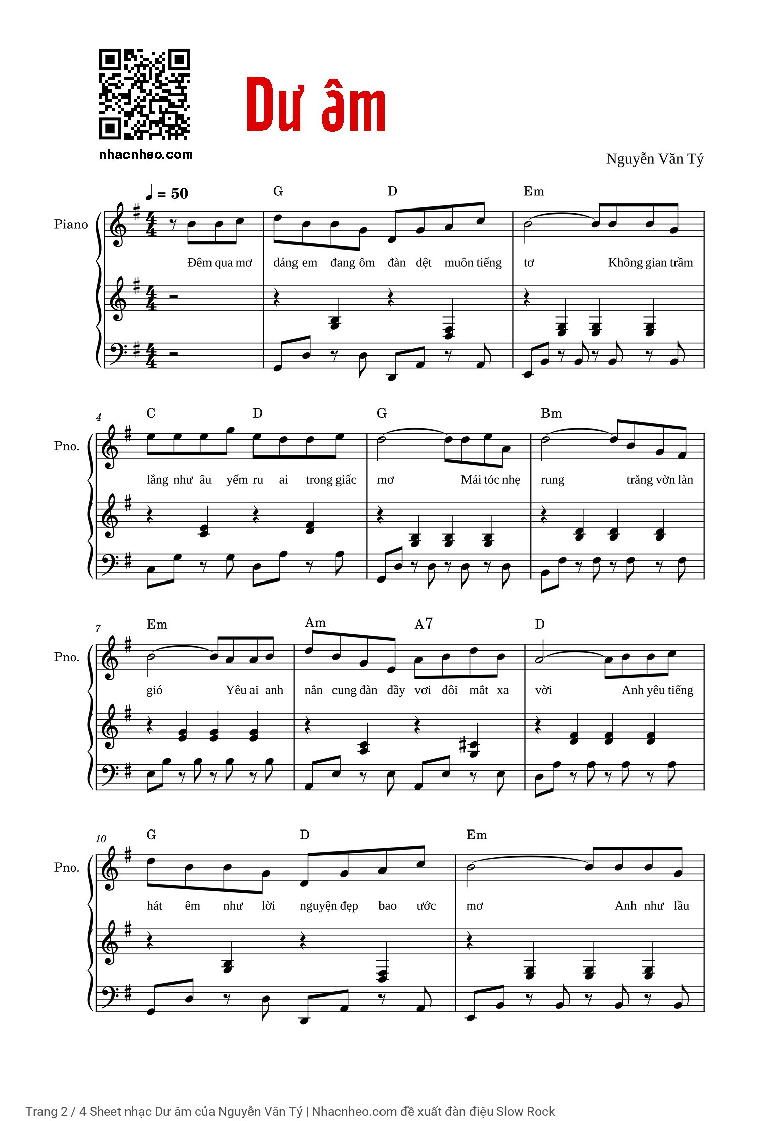 Page 2 of Sheet music PDF Piano Dư âm - Nguyễn Văn Tý