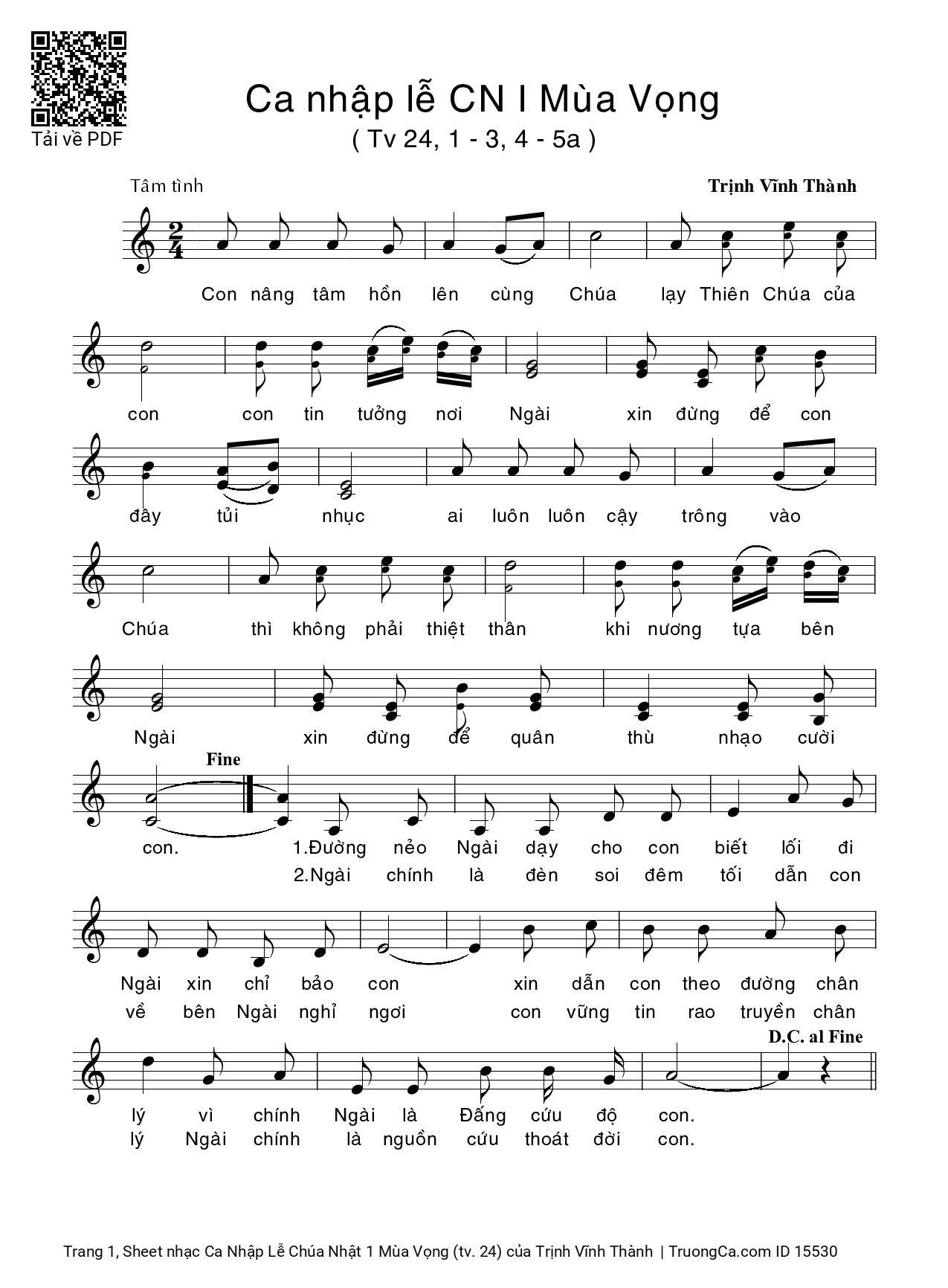 Sheet PDF of Ca Nhập Lễ Chúa Nhật 1 Mùa Vọng (tv. 24)