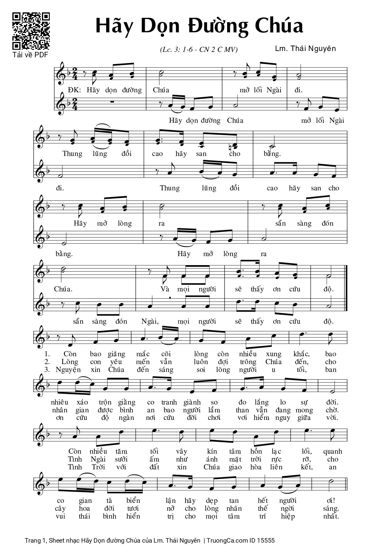 Page 1 of Sheet music PDF Hãy Dọn đường Chúa - Lm. Thái Nguyên