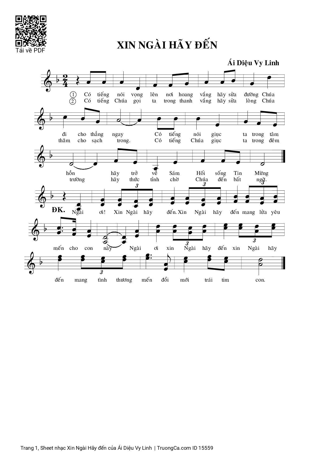 Sheet PDF of Xin Ngài Hãy đến