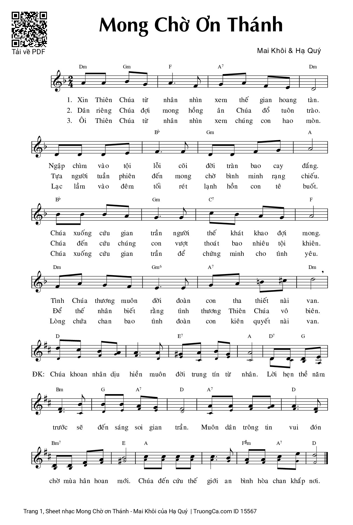 Sheet PDF of Mong Chờ ơn Thánh - Mai Khôi