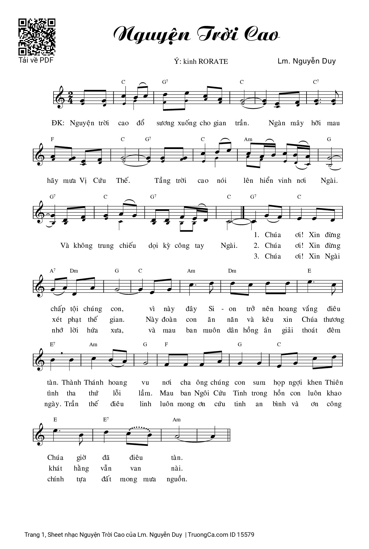Sheet PDF of Nguyện Trời Cao