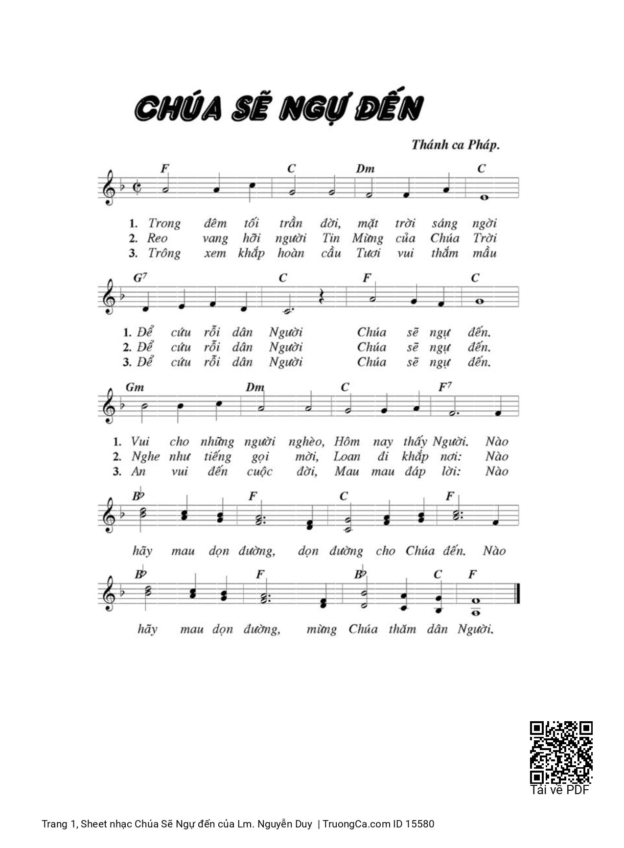 Page 1 of Sheet music PDF Chúa Sẽ Ngự đến - Lm. Nguyễn Duy