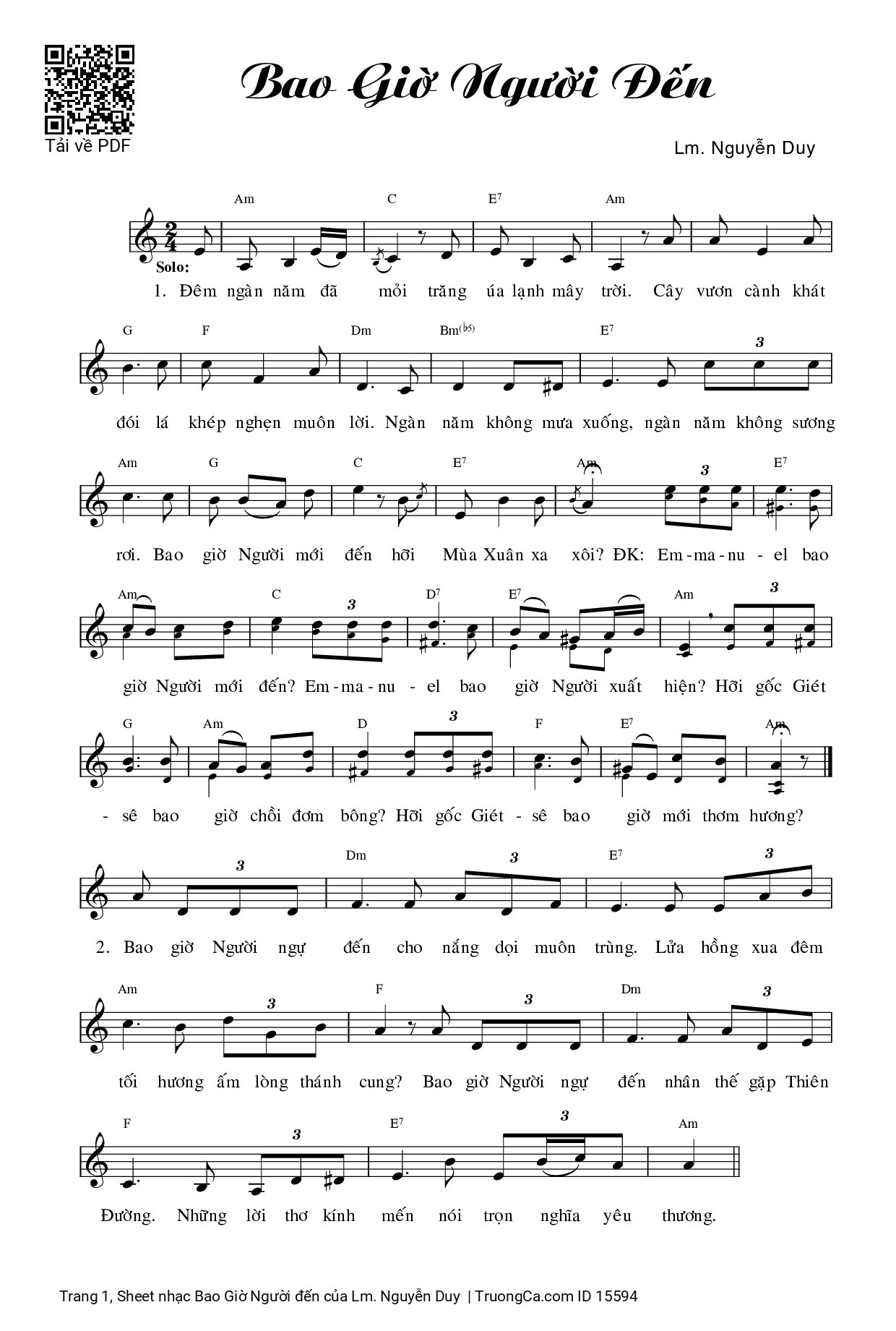 Sheet PDF of Bao Giờ Người đến