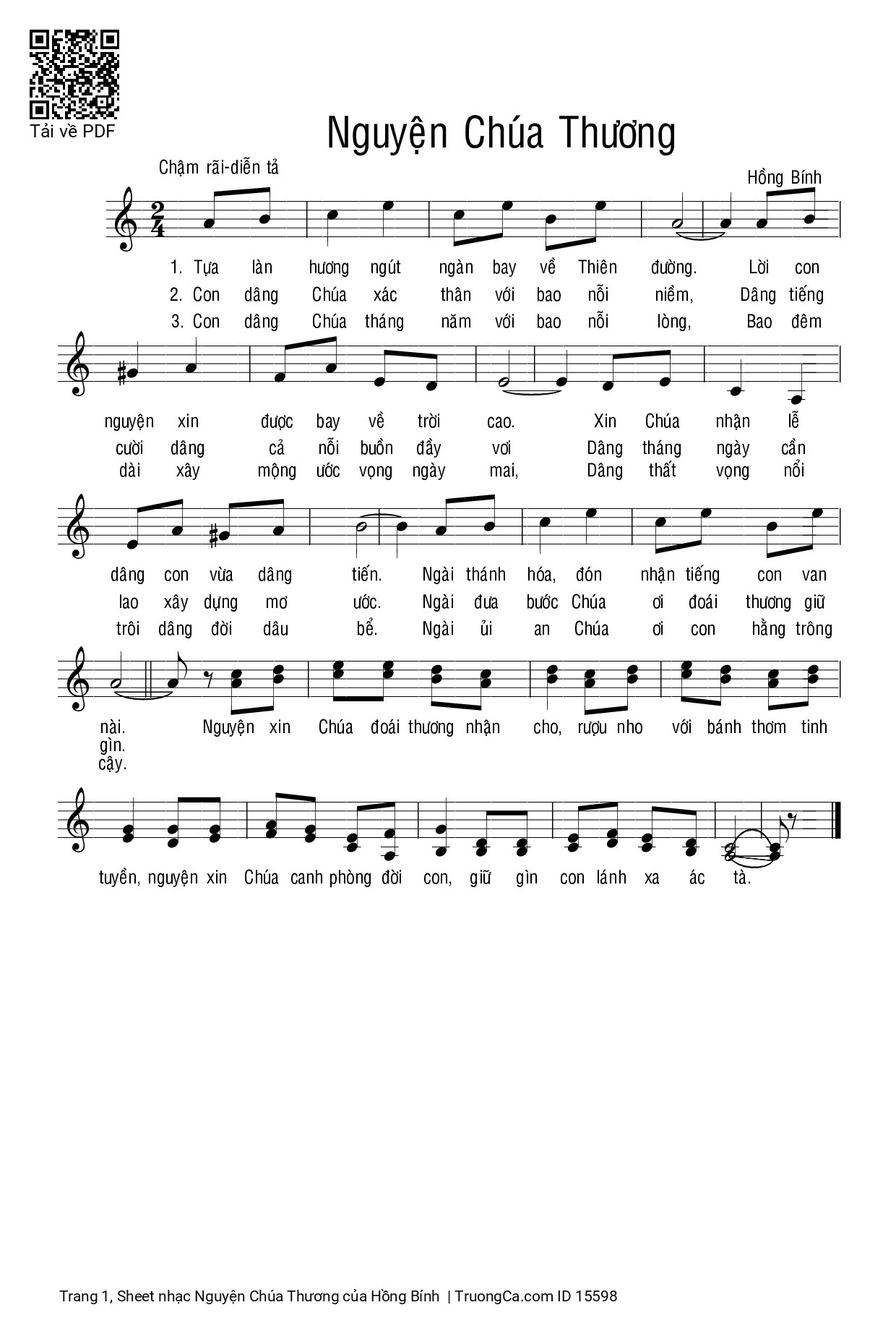Page 1 of Sheet music PDF Nguyện Chúa Thương - Hồng Bính