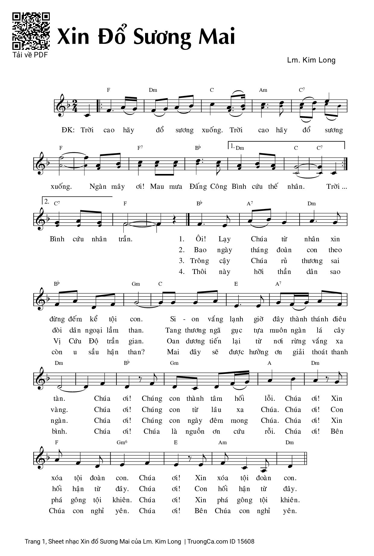 Sheet PDF of Xin đổ Sương Mai