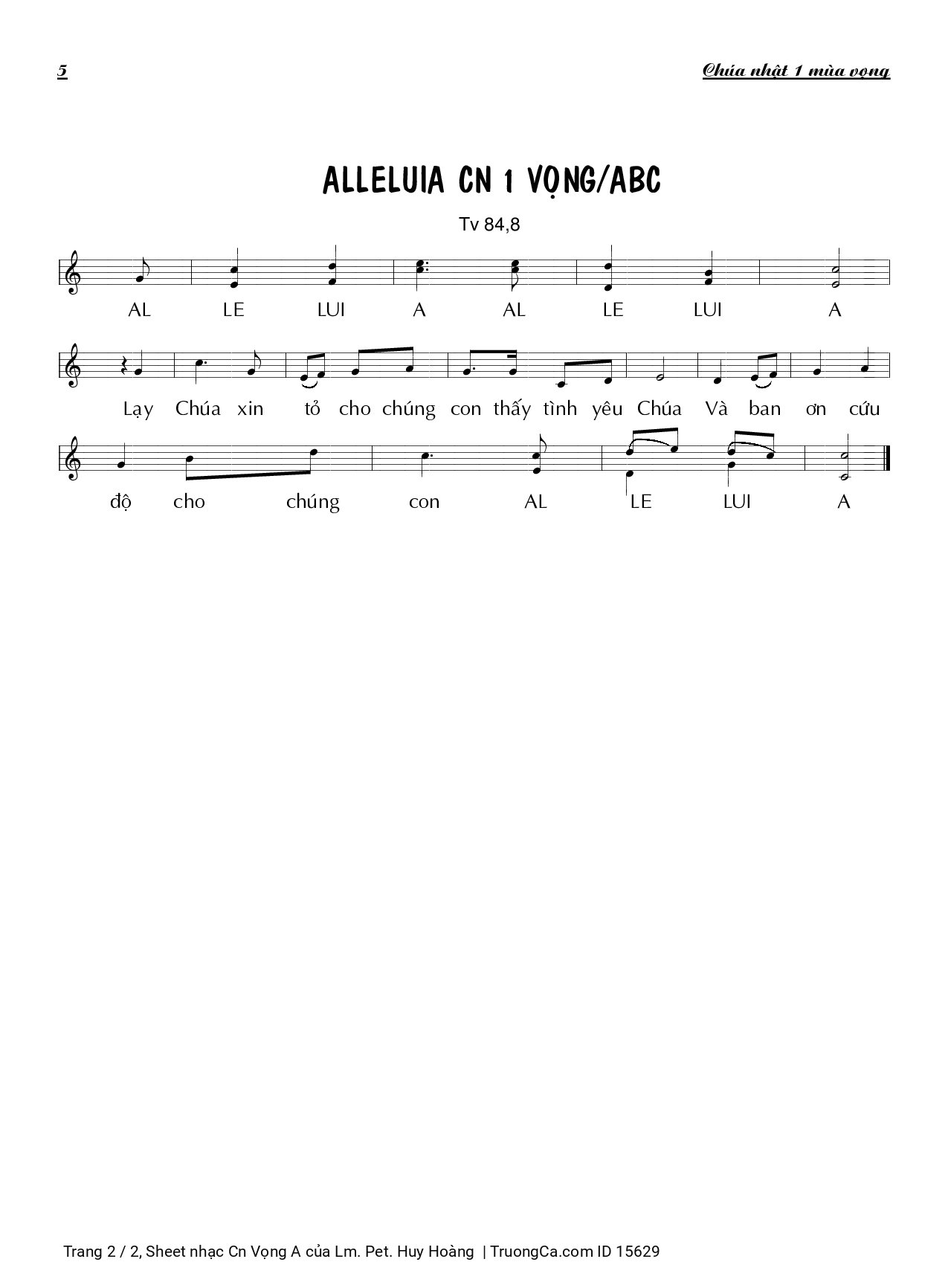 Page 2 of Sheet music PDF Cn Vọng A - Lm. Pet. Huy Hoàng