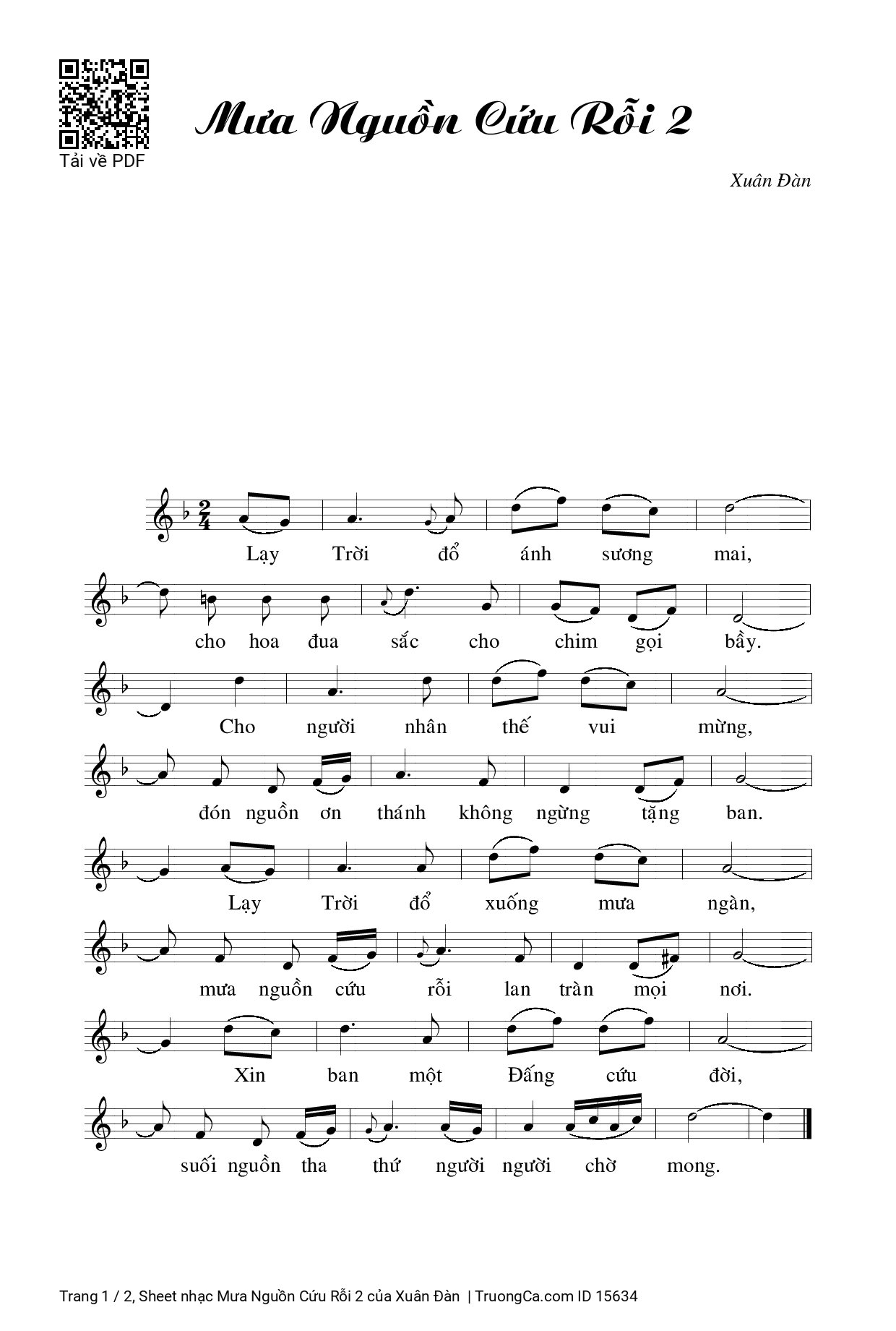 Sheet PDF of Mưa Nguồn Cứu Rỗi 2