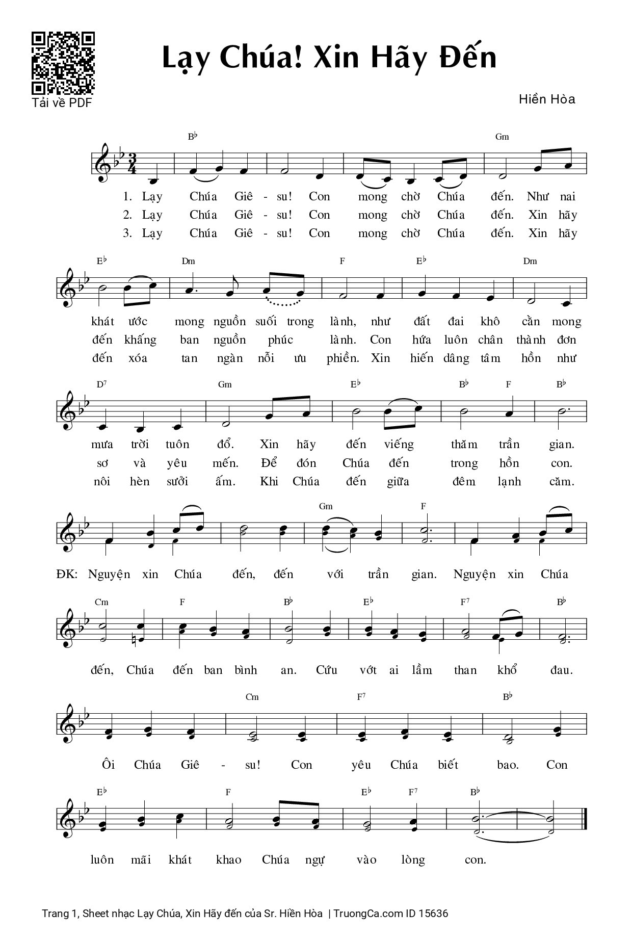 Sheet PDF of Lạy Chúa, Xin Hãy đến