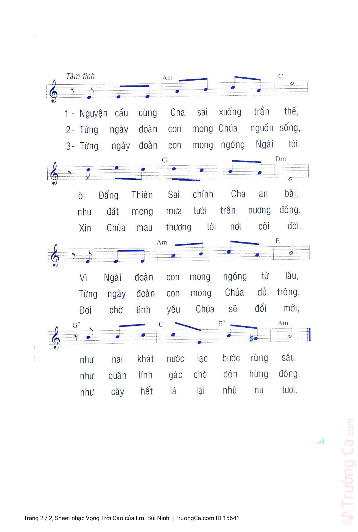 Page 2 of Sheet music PDF Vọng Trời Cao - Lm. Bùi Ninh