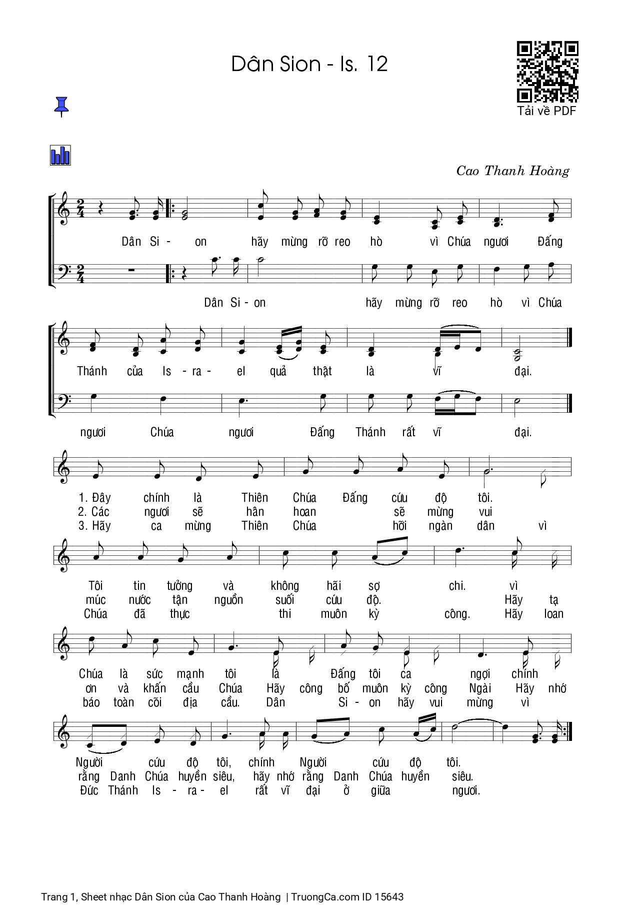 Sheet PDF of Dân Sion - Cao Thanh Hoàng