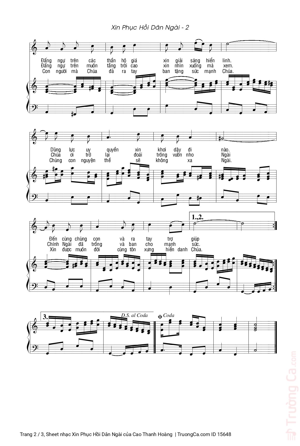 Page 2 of Sheet music PDF Xin Phục Hồi Dân Ngài - Cao Thanh Hoàng