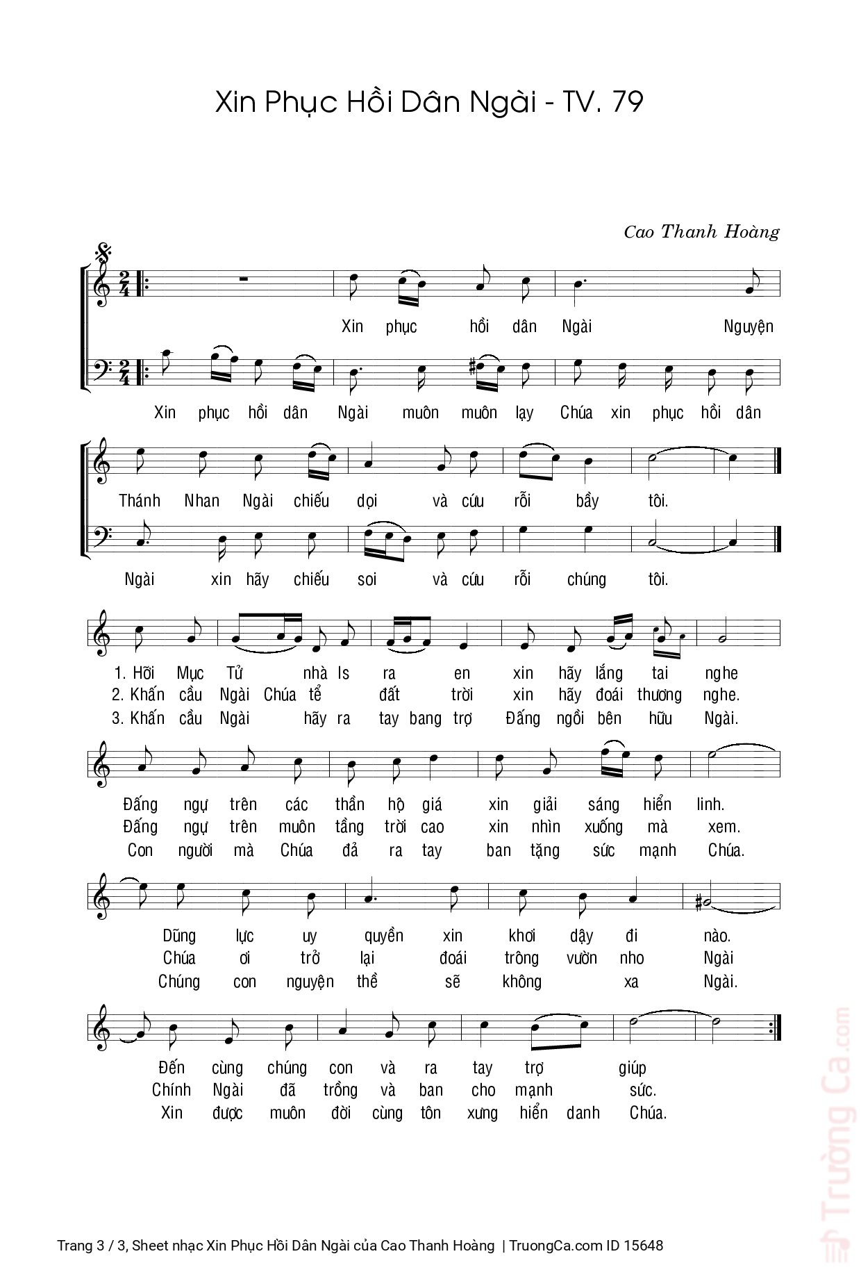 Page 3 of Sheet music PDF Xin Phục Hồi Dân Ngài - Cao Thanh Hoàng
