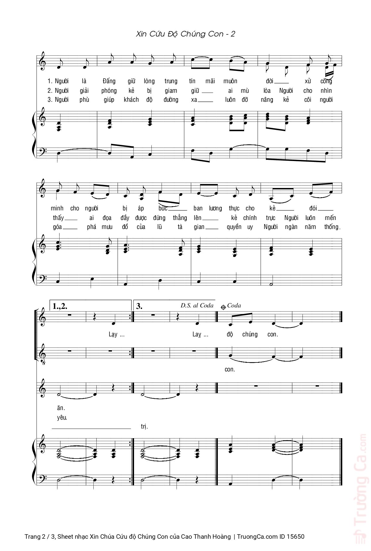 Page 2 of Sheet music PDF Xin Chúa Cứu độ Chúng Con - Cao Thanh Hoàng