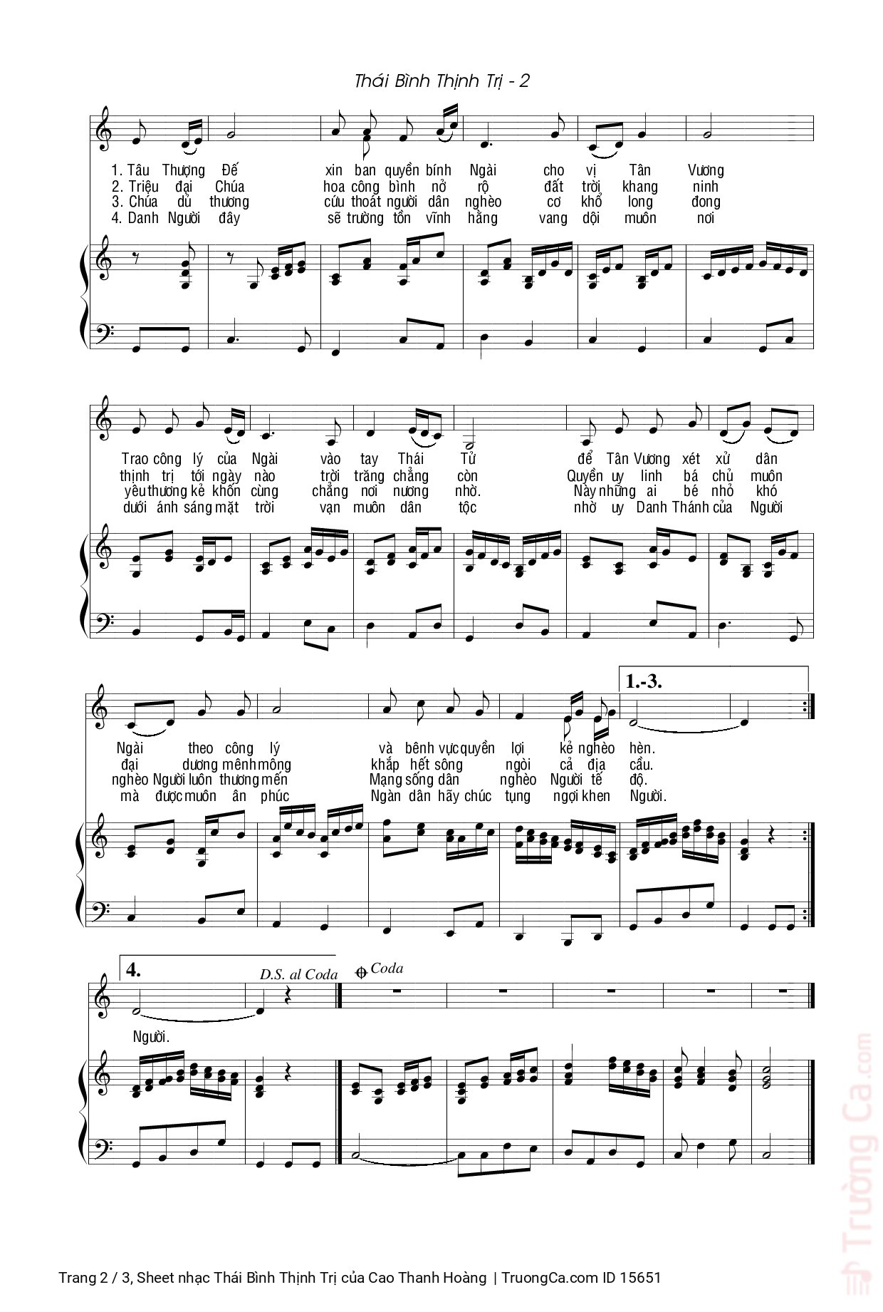 Page 2 of Sheet music PDF Thái Bình Thịnh Trị - Cao Thanh Hoàng