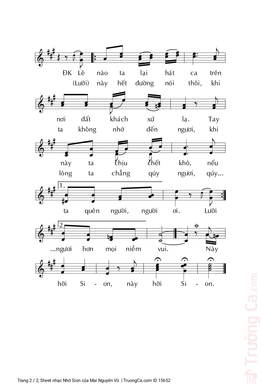 Page 2 of Sheet music PDF Nhớ Sion - Mai Nguyên Vũ